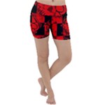 Red Grunge Skull Lightweight Velour Yoga Shorts