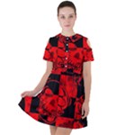 Red Grunge Skull Short Sleeve Shoulder Cut Out Dress 