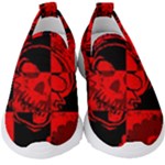 Red Grunge Skull Kids  Slip On Sneakers