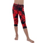 Red Grunge Skull Kids  Lightweight Velour Capri Leggings 