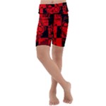 Red Grunge Skull Kids  Lightweight Velour Cropped Yoga Leggings