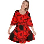 Red Grunge Skull Velour Kimono Dress