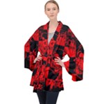 Red Grunge Skull Long Sleeve Velvet Kimono 