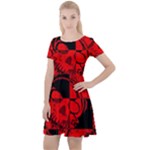 Red Grunge Skull Cap Sleeve Velour Dress 