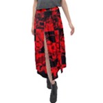 Red Grunge Skull Velour Split Maxi Skirt
