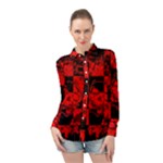 Red Grunge Skull Long Sleeve Chiffon Shirt