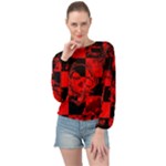 Red Grunge Skull Banded Bottom Chiffon Top