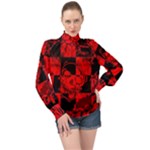 Red Grunge Skull High Neck Long Sleeve Chiffon Top