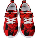 Red Grunge Skull Kids  Velcro Strap Shoes