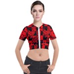 Red Grunge Skull Short Sleeve Cropped Jacket