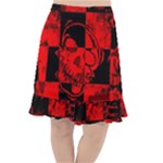 Red Grunge Skull Fishtail Chiffon Skirt