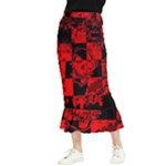Red Grunge Skull Maxi Fishtail Chiffon Skirt