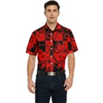 Red Grunge Skull Men s Short Sleeve Pocket Shirt 