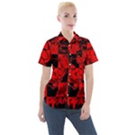Red Grunge Skull Women s Short Sleeve Pocket Shirt