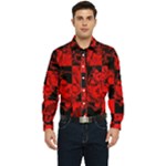 Red Grunge Skull Men s Long Sleeve Pocket Shirt 