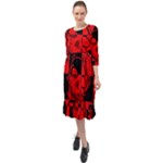 Red Grunge Skull Ruffle End Midi Chiffon Dress