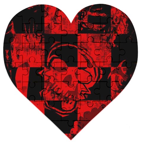 Red Grunge Skull Wooden Puzzle Heart from ArtsNow.com