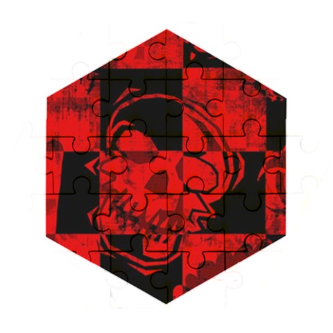 Red Grunge Skull Wooden Puzzle Hexagon from ArtsNow.com