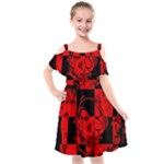 Red Grunge Skull Kids  Cut Out Shoulders Chiffon Dress