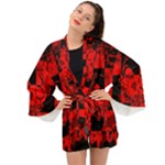 Red Grunge Skull Long Sleeve Kimono