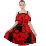 Red Grunge Skull Cut Out Shoulders Chiffon Dress