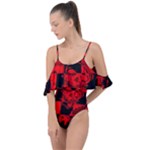 Red Grunge Skull Drape Piece Swimsuit