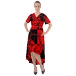 Red Grunge Skull Front Wrap High Low Dress