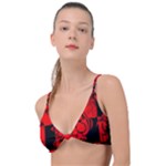 Red Grunge Skull Knot Up Bikini Top