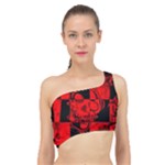 Red Grunge Skull Spliced Up Bikini Top 