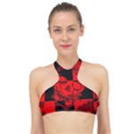 Red Grunge Skull High Neck Bikini Top