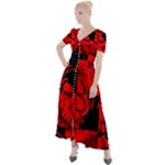 Red Grunge Skull Button Up Short Sleeve Maxi Dress