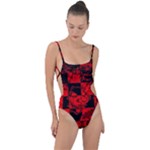 Red Grunge Skull Tie Strap One Piece Swimsuit