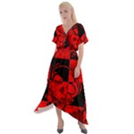 Red Grunge Skull Cross Front Sharkbite Hem Maxi Dress
