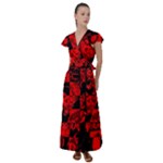 Red Grunge Skull Flutter Sleeve Maxi Dress