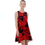 Red Grunge Skull Frill Swing Dress