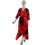 Red Grunge Skull Quarter Sleeve Wrap Front Maxi Dress