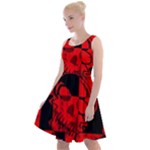 Red Grunge Skull Knee Length Skater Dress