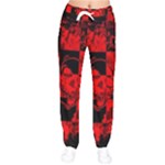 Red Grunge Skull Women velvet Drawstring Pants