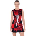 Red Grunge Skull Lace Up Front Bodycon Dress