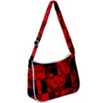 Red Grunge Skull Zip Up Shoulder Bag