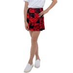 Red Grunge Skull Kids  Tennis Skirt