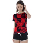Red Grunge Skull Short Sleeve Foldover Tee