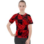 Red Grunge Skull Women s Sport Raglan Tee