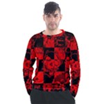 Red Grunge Skull Men s Long Sleeve Raglan Tee