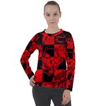 Red Grunge Skull Women s Long Sleeve Raglan Tee