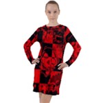 Red Grunge Skull Long Sleeve Hoodie Dress