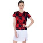 Red Grunge Skull Women s Sports Top