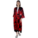 Red Grunge Skull Maxi Satin Kimono