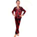 Red Grunge Skull Kid s Satin Long Sleeve Pajamas Set