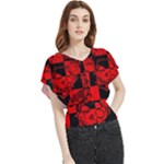 Red Grunge Skull Butterfly Chiffon Blouse